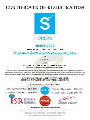 OHSAS 19001:2007 Certificate 